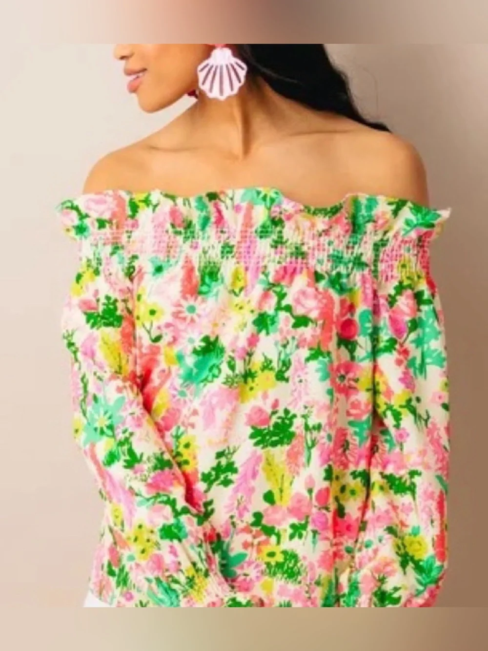 Tuckernuck Marguerite Colorful Floral Print Off-The-Shoulder Blouse Size Small